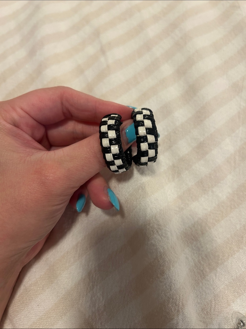 Source Unknown Black and White Checkered Hoop Earrings
